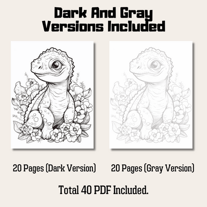 Cute Dinosaur Baby Coloring Book 1: Cute Baby Dinosaur Dark And Gray Versions Demo
