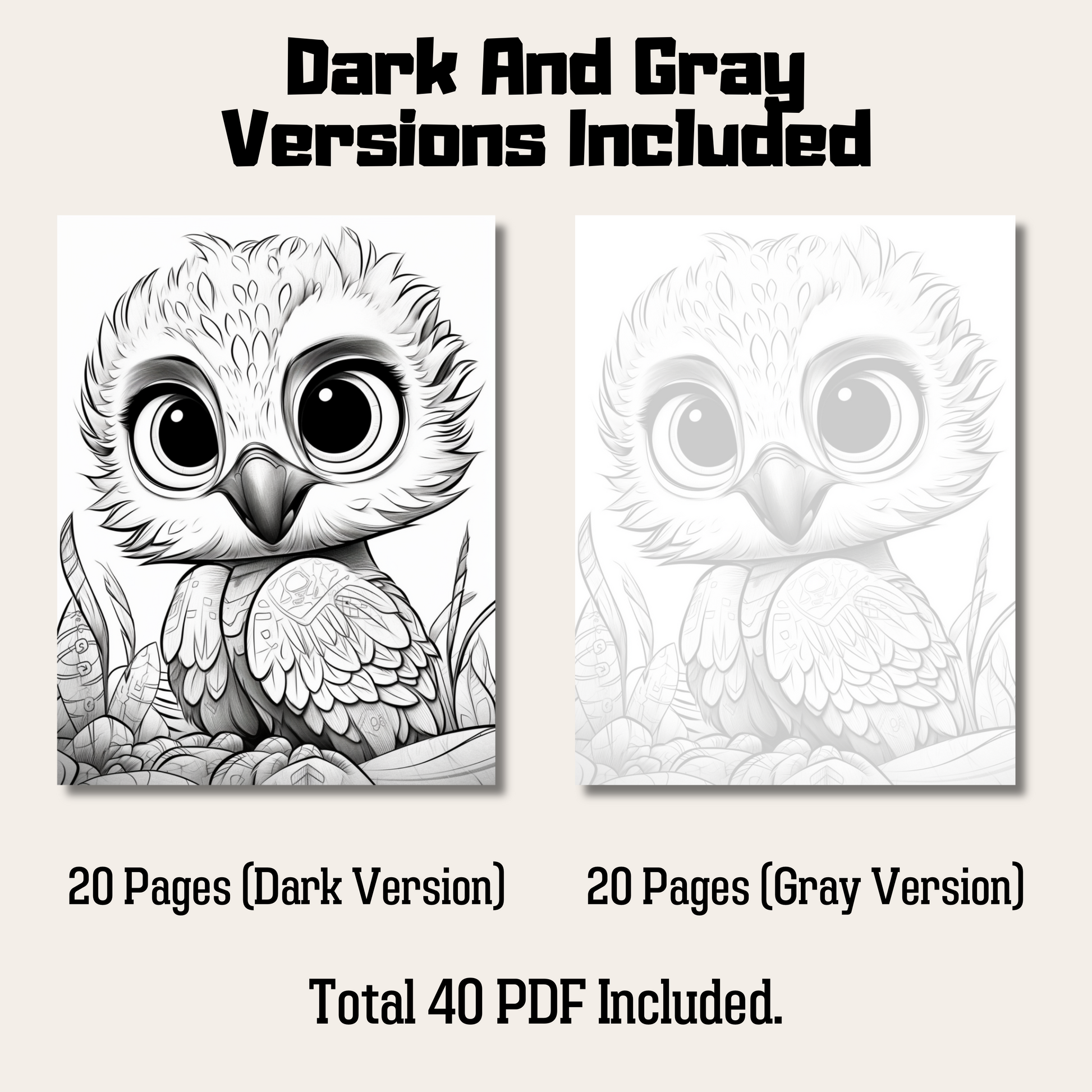 Cute Eagle Coloring Book 1: Cute Baby Eagle Dark And Gray Versions Demo