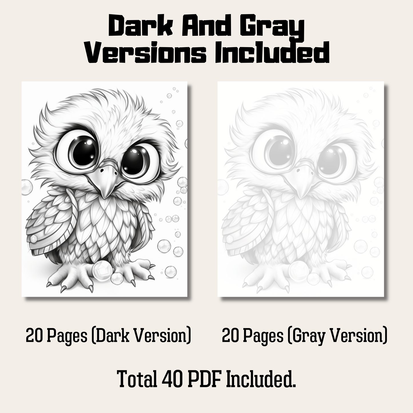 Cute Eagle Coloring Book 2: Cute Baby Eagle Dark And Gray Versions Demo