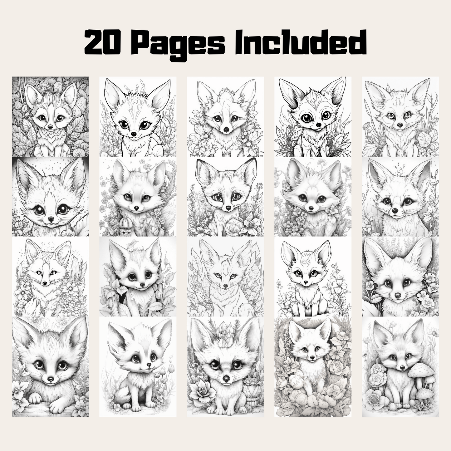 Cute Fox Coloring Book 1: Cute Baby Foxes 20 Pages Included