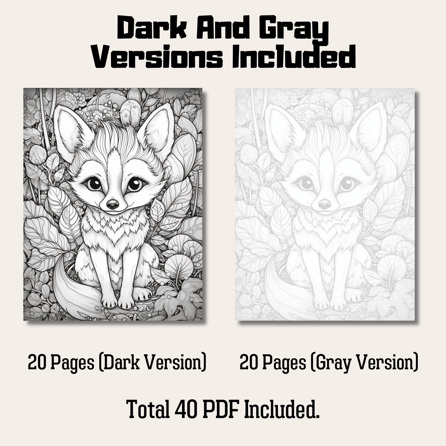 Cute Fox Coloring Book 1: Cute Baby Fox Dark And Gray Versions Demo