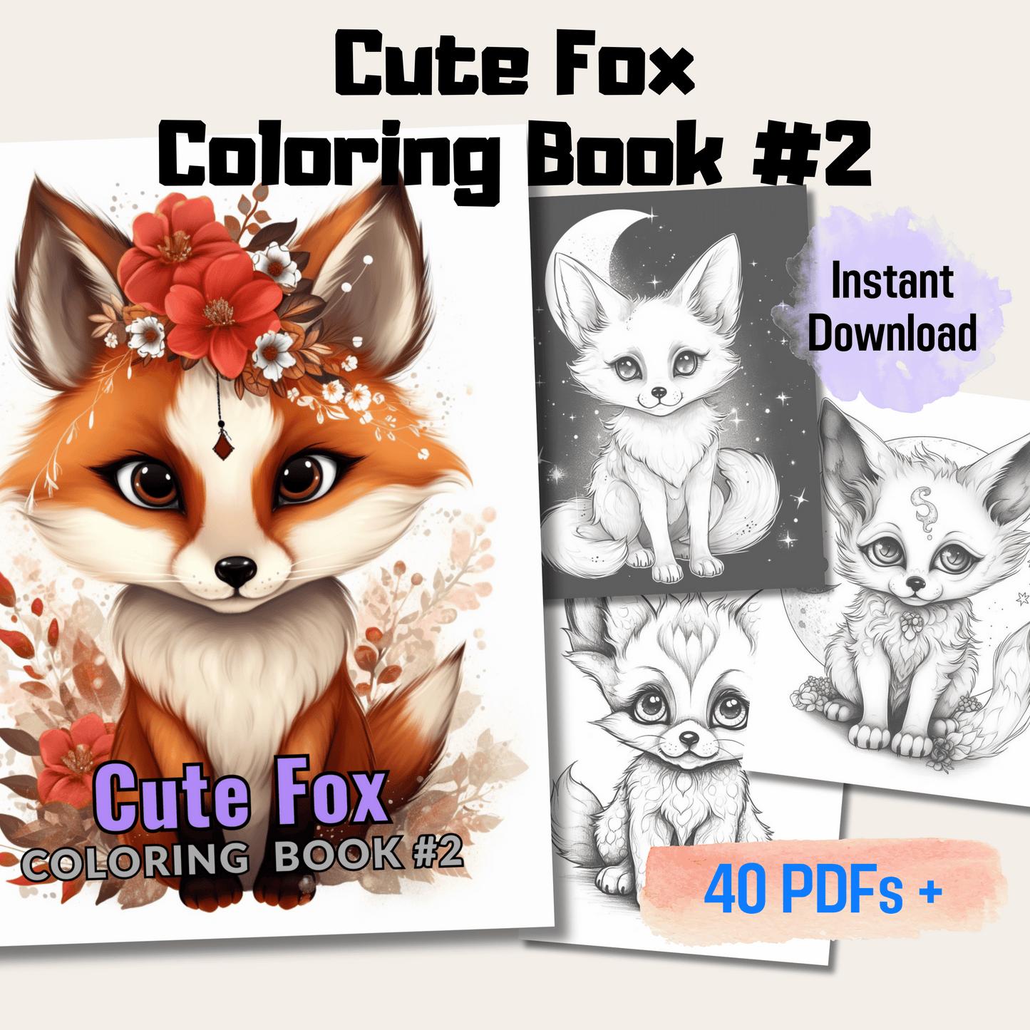 Cute Fox Coloring Book 2: Cute Baby Foxes