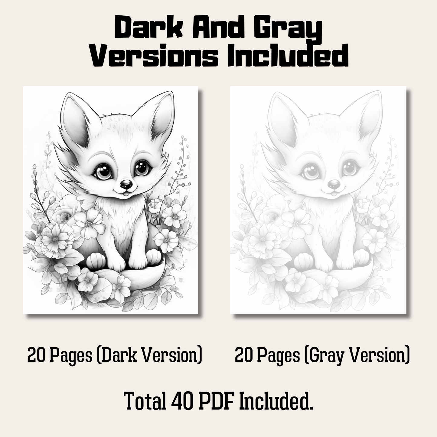 Cute Fox Coloring Book 2: Cute Baby Fox Dark And Gray Versions Demo