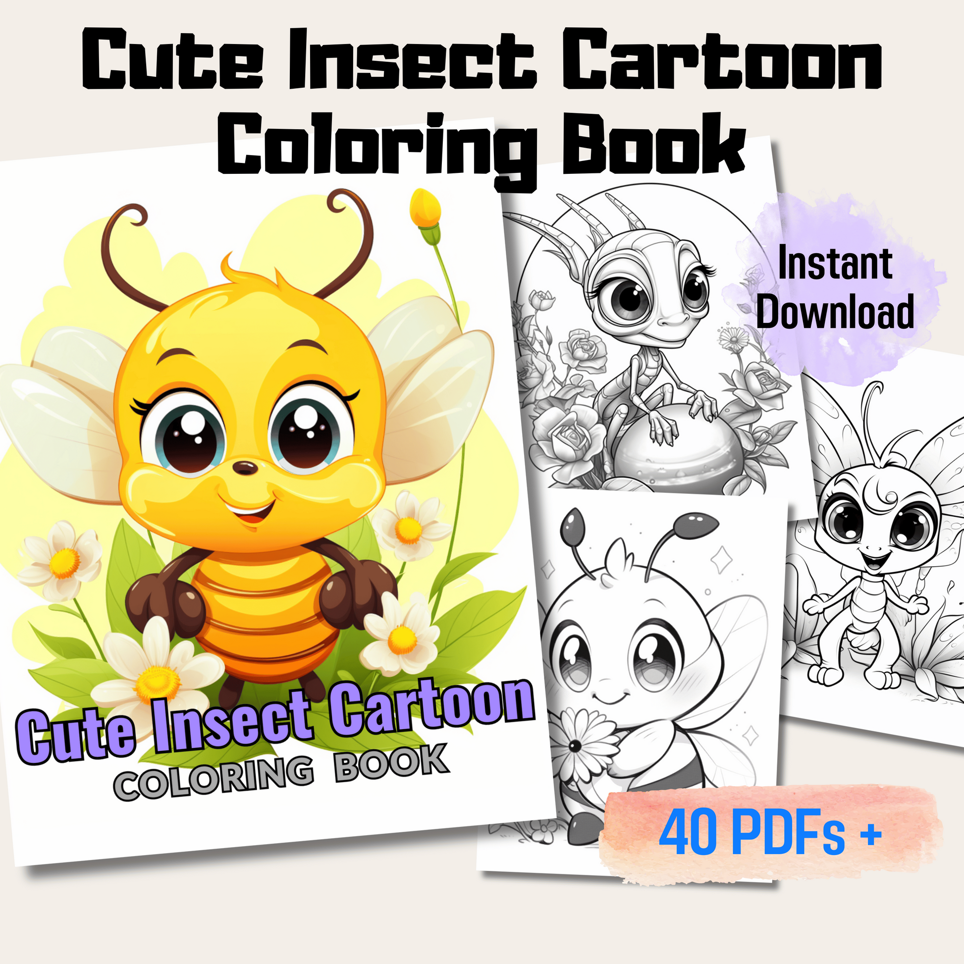 Cute Insect Cartoon Coloring Book 1: Cute Baby Insects