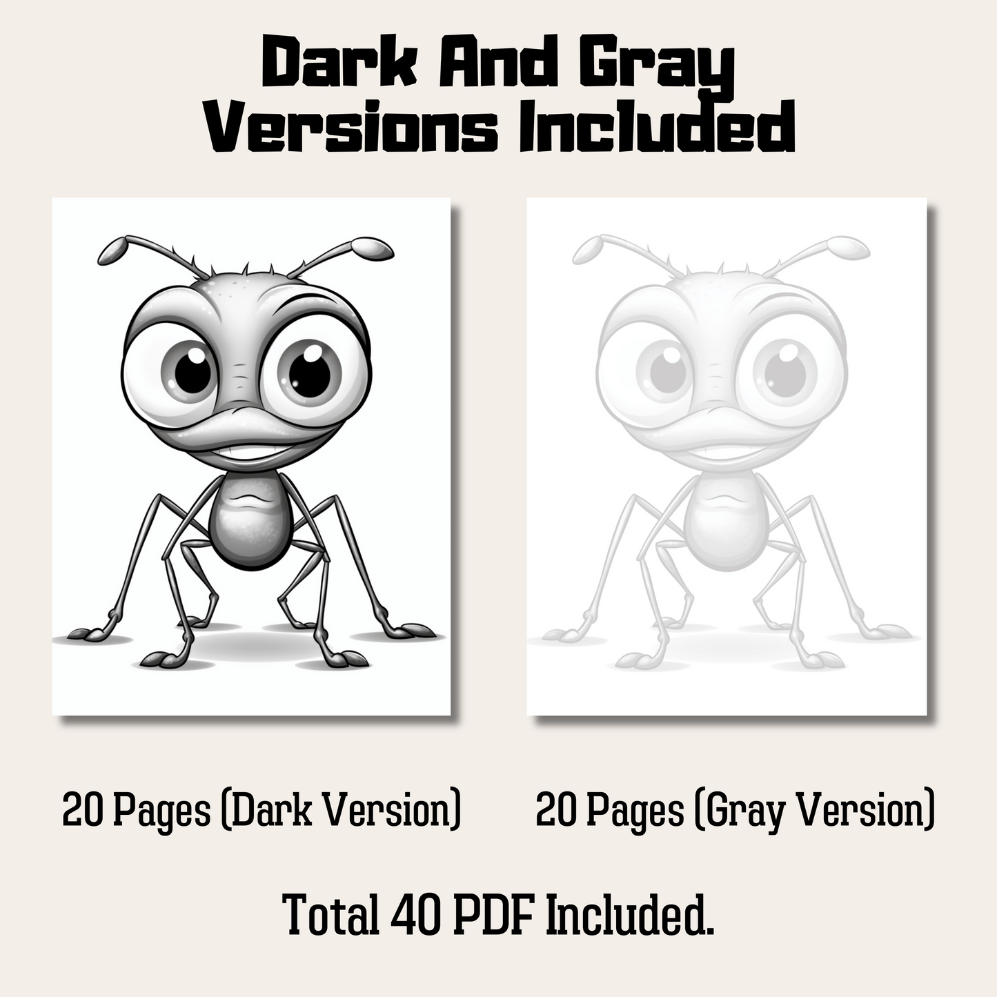 Cute Insect Cartoon Coloring Book 1: Cute Baby Insect Dark And Gray Versions Demo