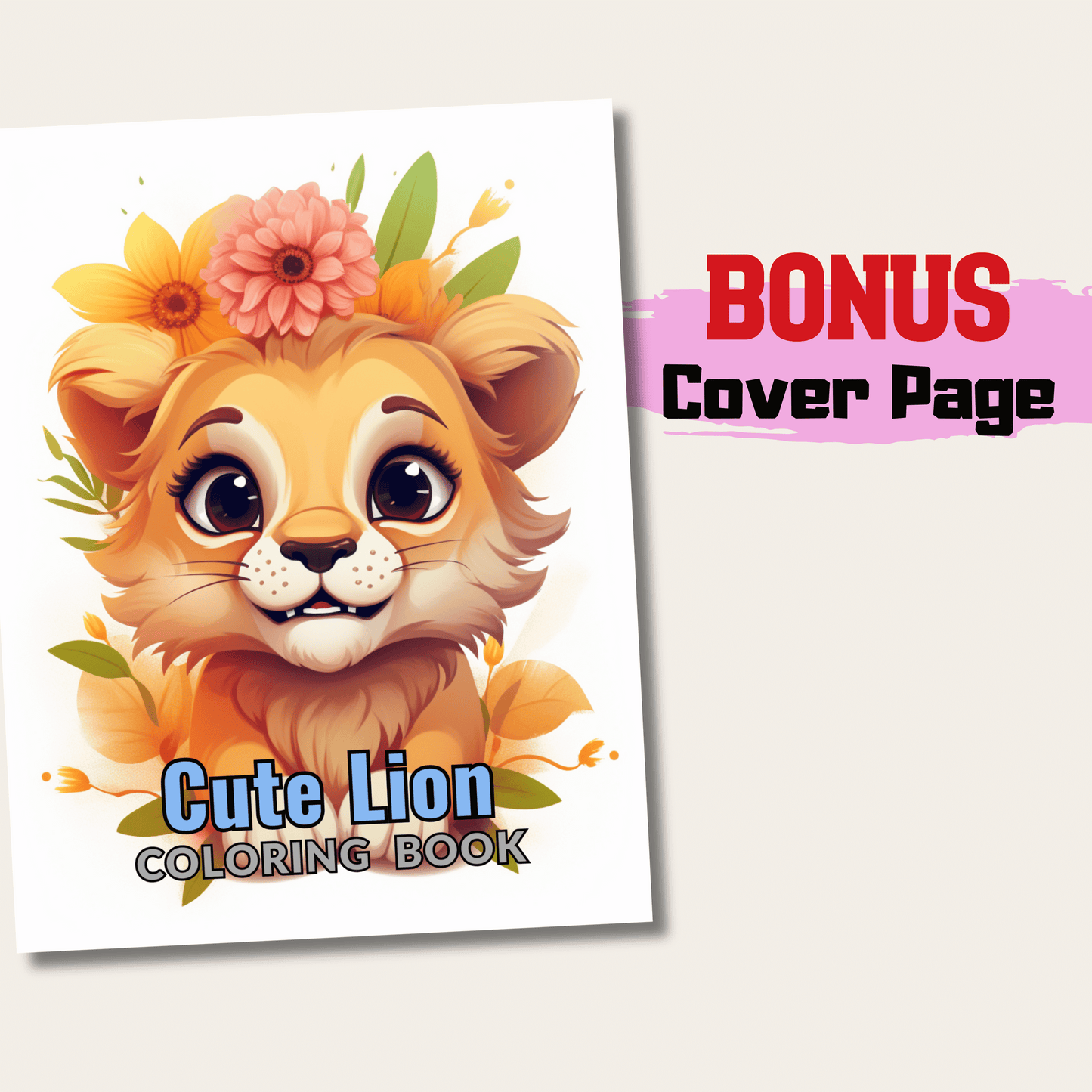 Cute Lion Coloring Book 1: Cute Baby Lion Cover Page