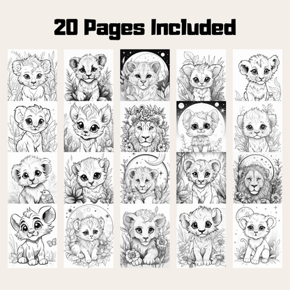 Cute Lion Coloring Book 1: Cute Baby Lions 20 Pages Included
