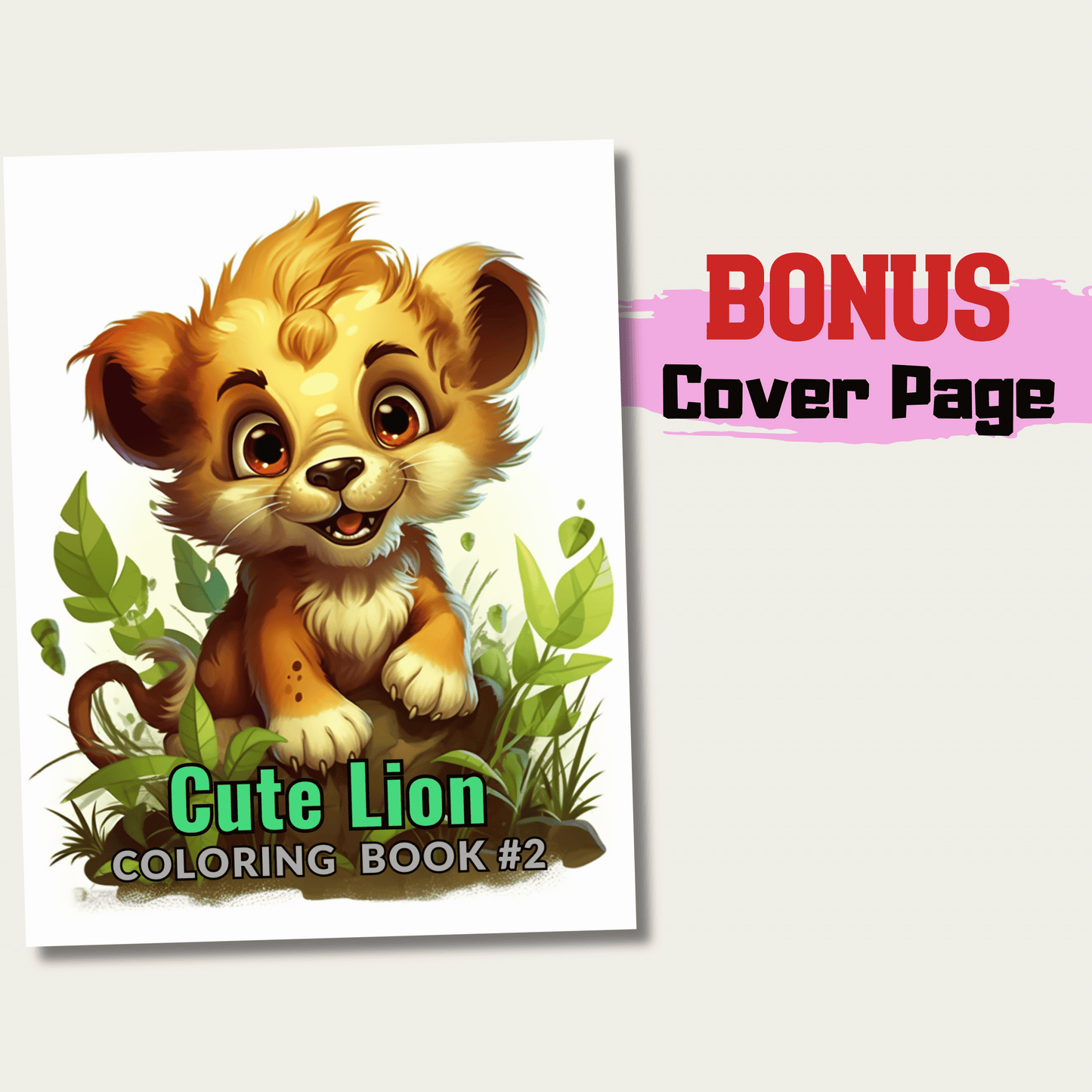 Cute Lion Coloring Book 2: Cute Baby Lion Cover Page