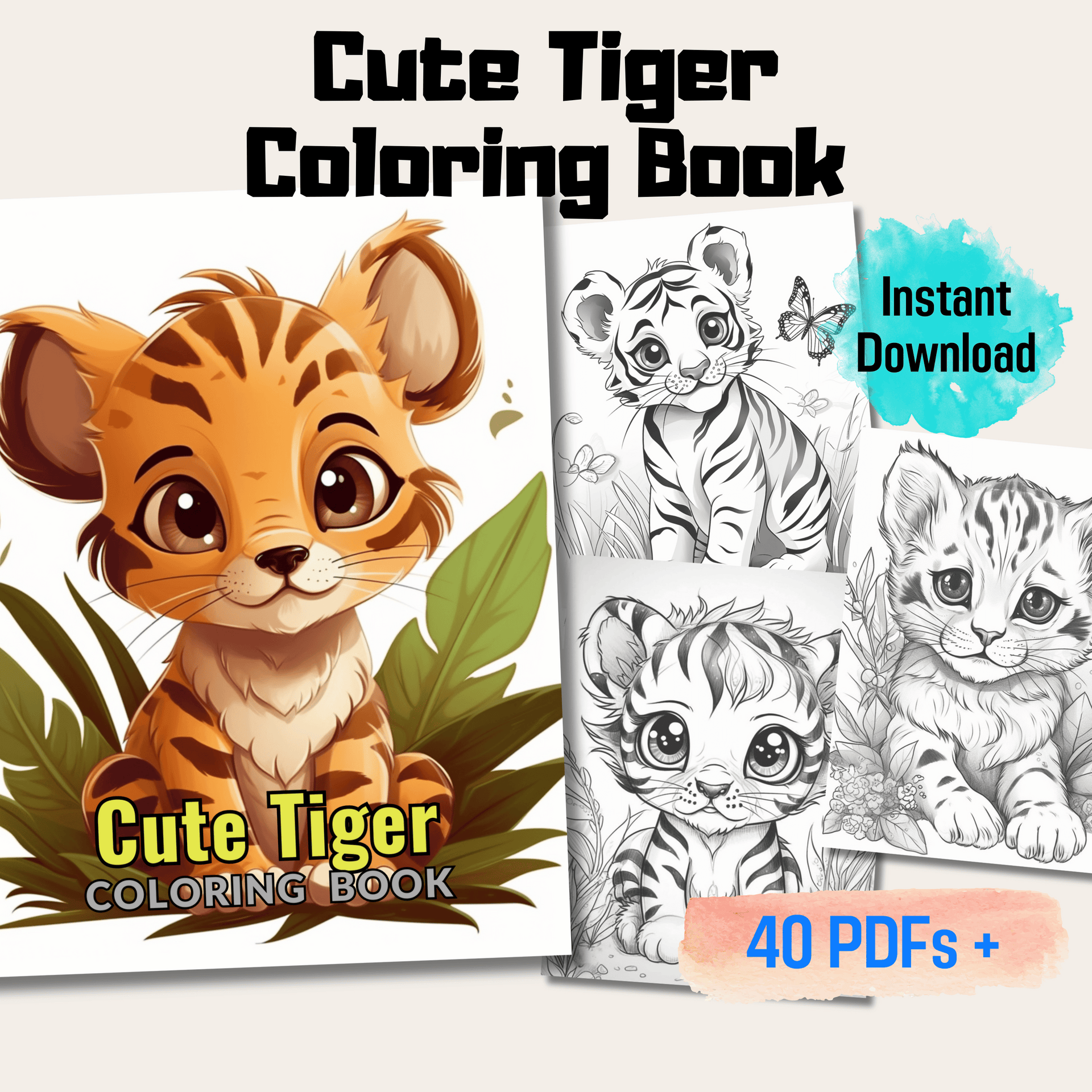 Baby Tiger Coloring Book 50 Pages Wildlife Coloring Book For Adults Mo –  Mode Art Design