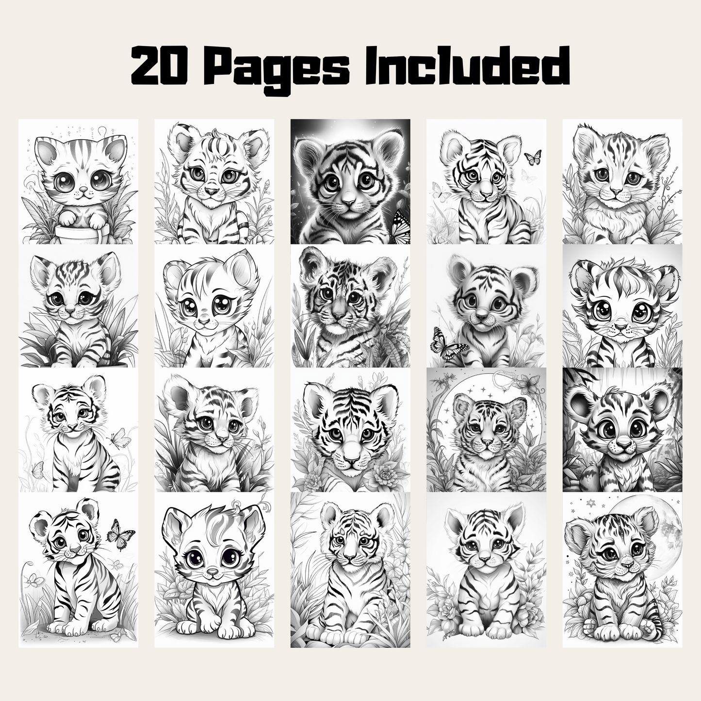 Cute Tiger Coloring Book 1: Cute Baby Tigers 20 Pages Included