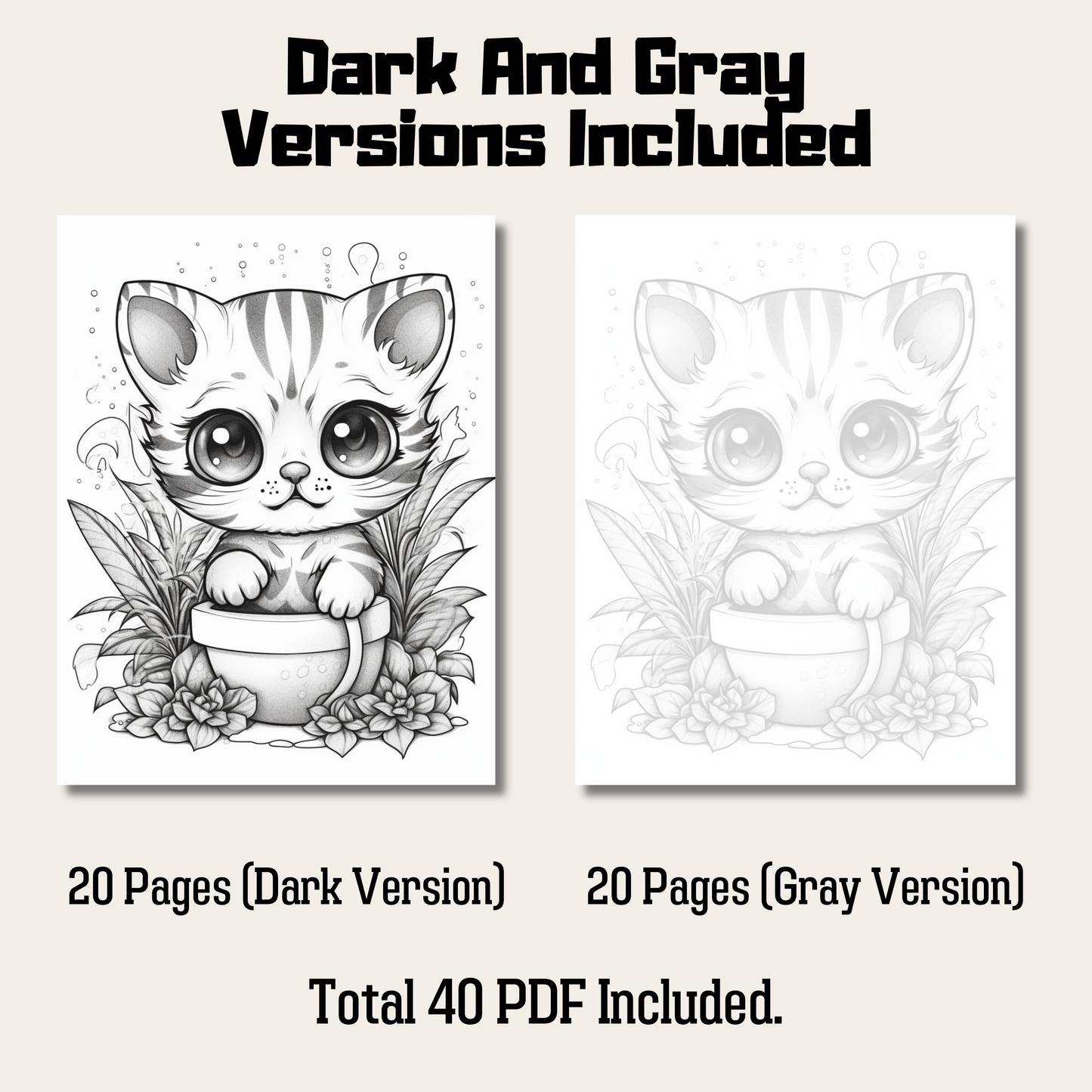 Cute Tiger Coloring Book 1: Cute Baby Tiger Dark And Gray Versions Demo