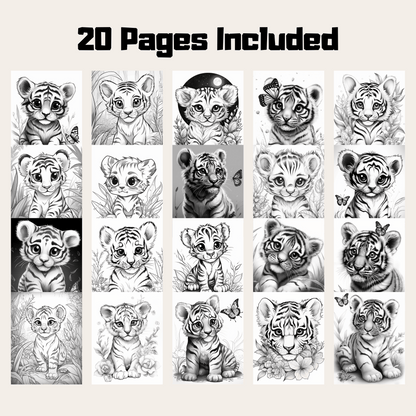 Cute Tiger Coloring Book 2: Cute Baby Tigers 20 Pages Included