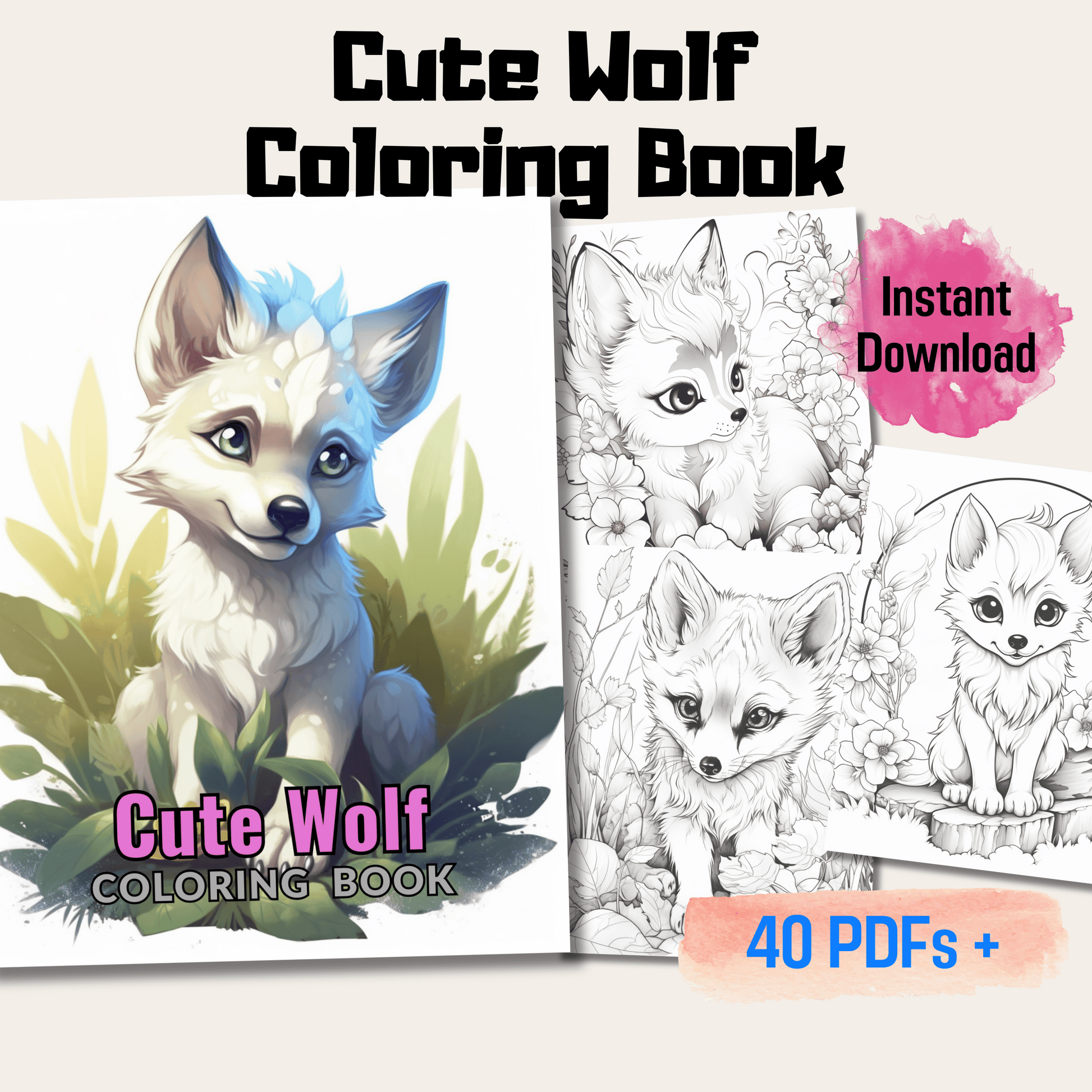 Cute Wolf Coloring Book 1: Cute Baby Wolves