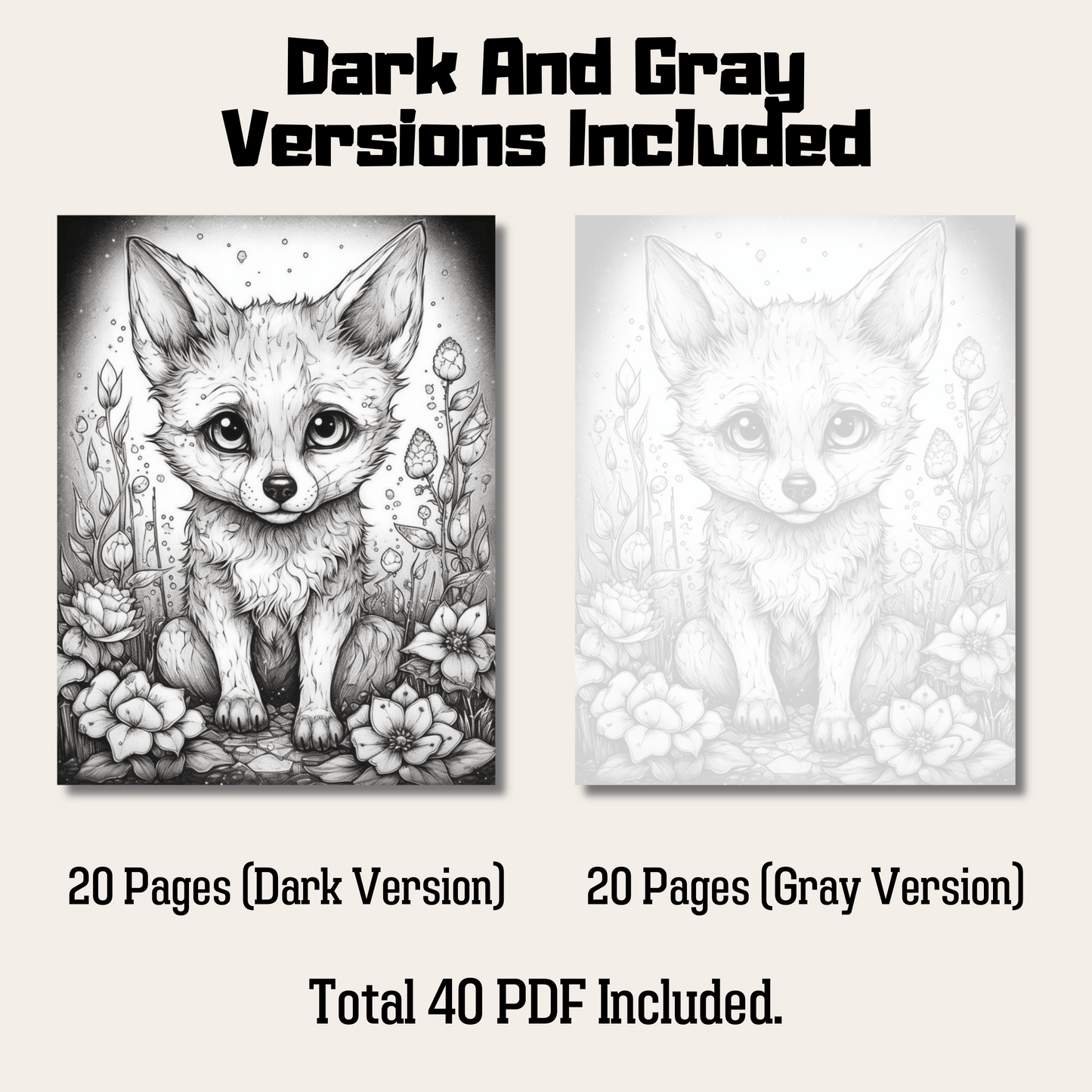 Cute Wolf Coloring Book 2: Cute Baby Wolf Dark And Gray Versions Demo