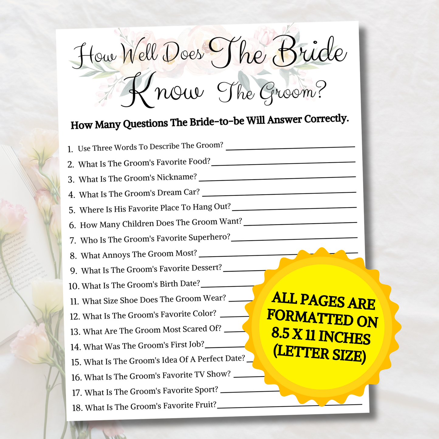 Does The Bride Know The Groom | Printable Wedding Shower Game