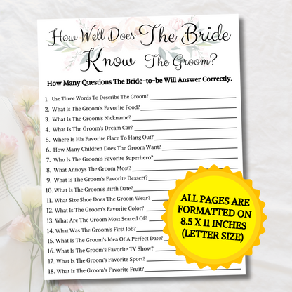 Does The Bride Know The Groom | Printable Wedding Shower Game