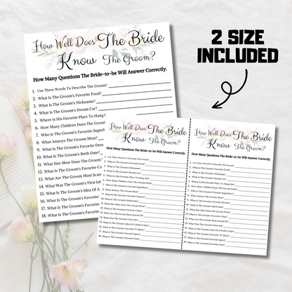 Does The Bride Know The Groom | Printable Wedding Shower Game