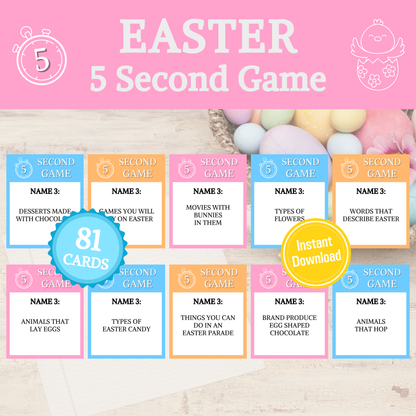 Easter 5 Second Game | Printable 5 Sec Easter Party Game