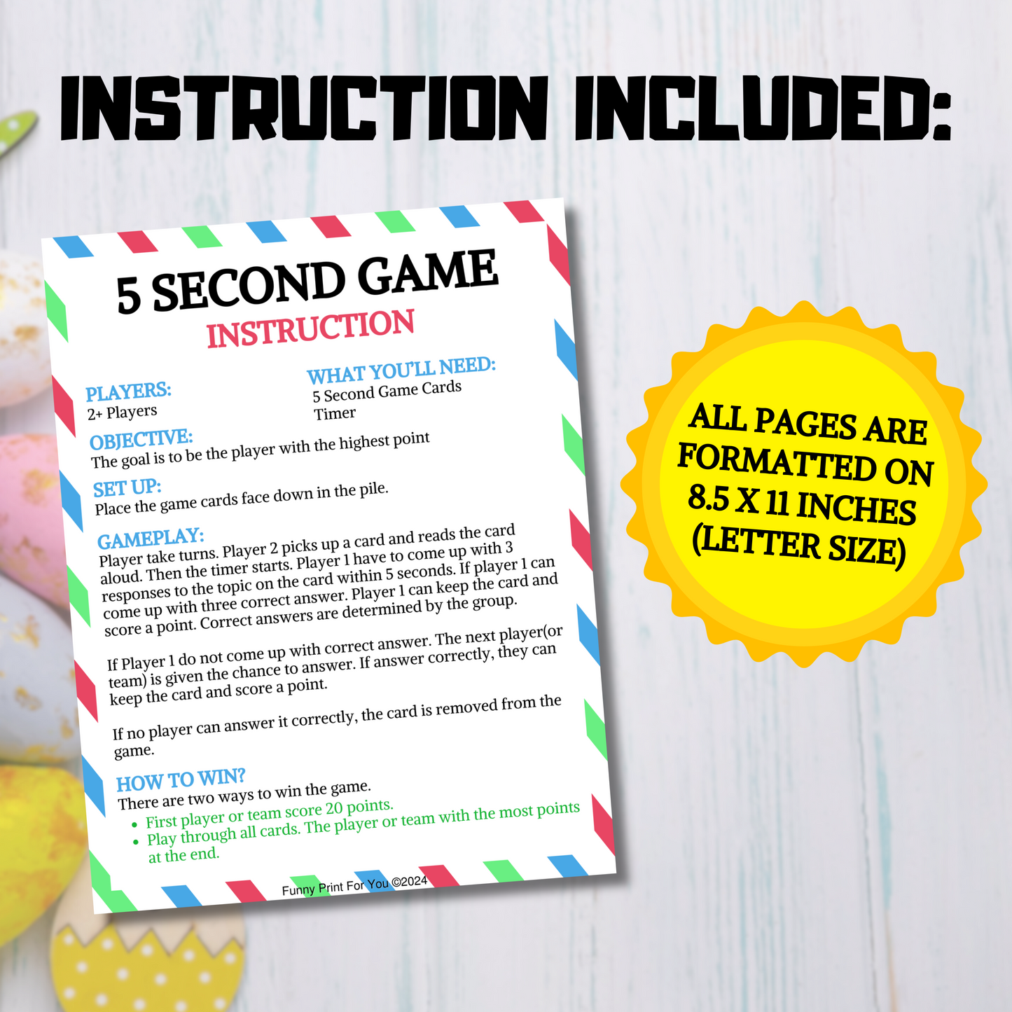 Easter 5 Second Game | Easter Party Game Printable