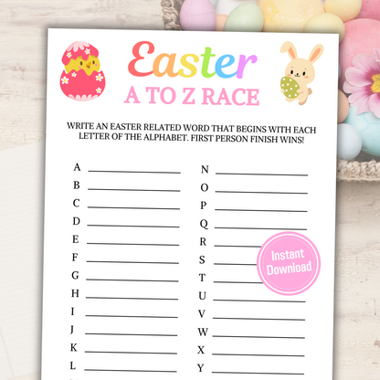 Easter A To Z Race Game | Printable Easter ABC Game