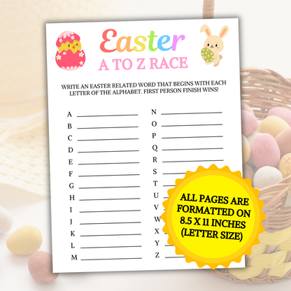 Easter A To Z Race Game | Printable Easter ABC Game