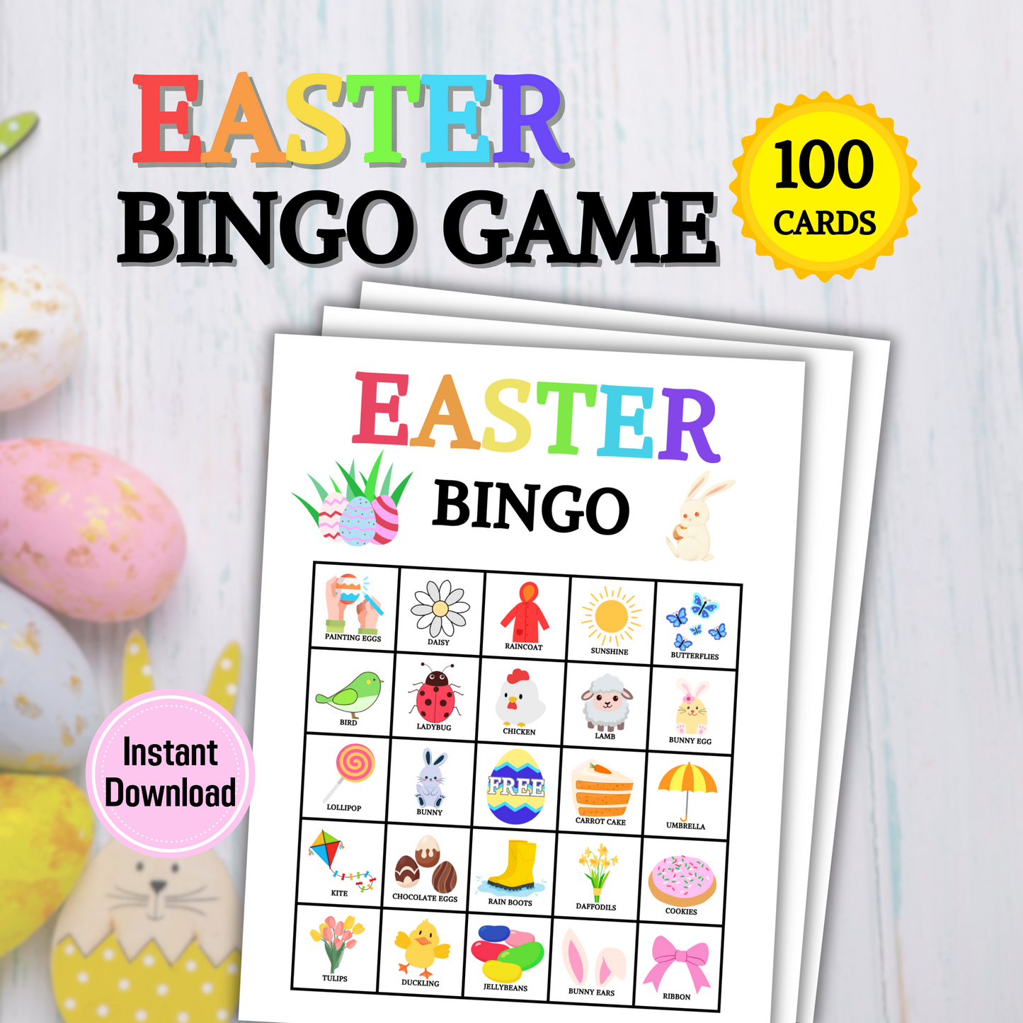 100 Easter Bingo Game | Easter Bingo Board Activity for Kids