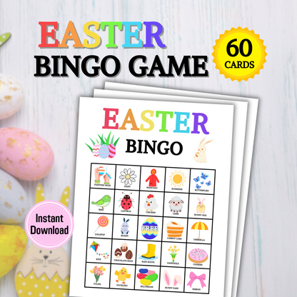 60 Easter Bingo Cards Game | Easter Family Bingo Game Activity for All Ages