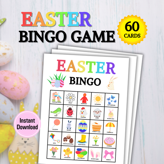 60 Easter Bingo Cards Game | Easter Family Bingo Game Activity for All Ages