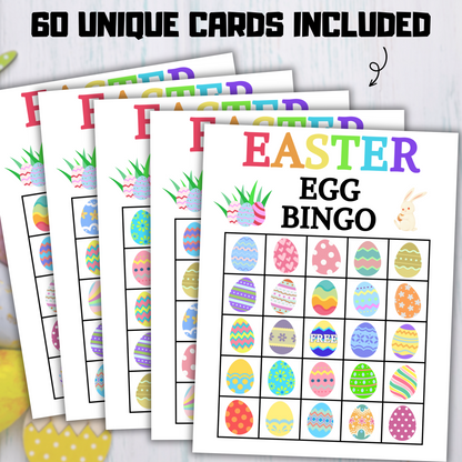 60 Easter Egg Bingo Game | Easter Bingo Boards Activity for All Ages