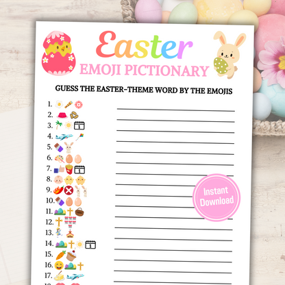 Easter Emoji Pictionary Game | Printable Easter Party Word Game