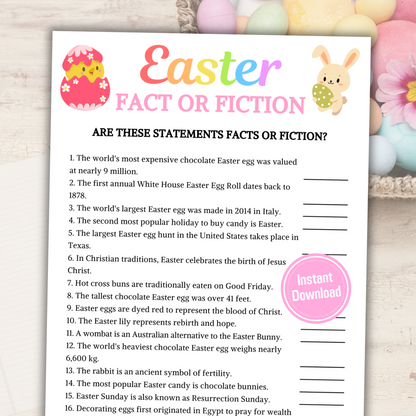 Easter Fact or Fiction Game | Printable Easter Party True Or False Quiz