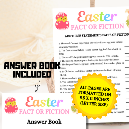 Easter Fact or Fiction Game | Printable Easter Party True Or False Quiz