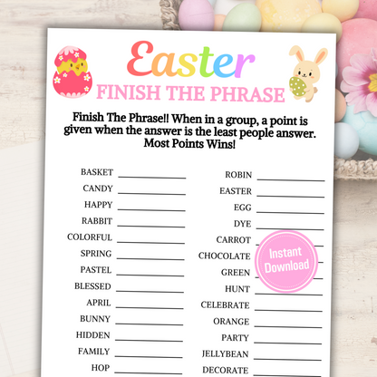 Easter Finish The Phrase Game | Printable Easter Party Fill in the Blank