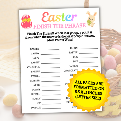 Easter Finish The Phrase Game | Printable Easter Party Fill in the Blank