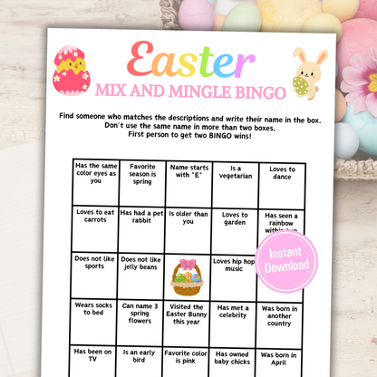 Easter Mix and Mingle Bingo | Easter Party Find the Guest Bingo