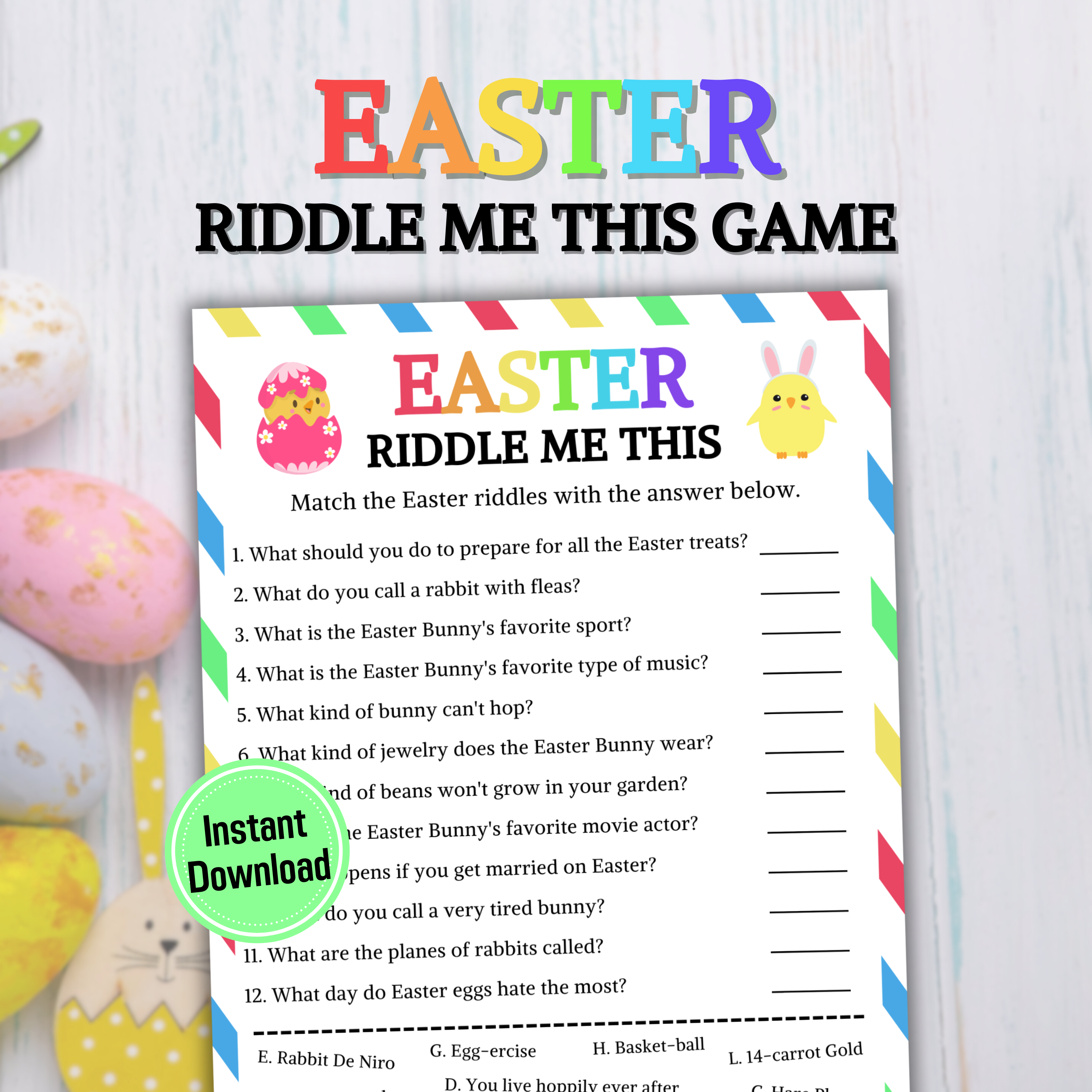 Easter Card Riddles Easter Riddle Me This Game | Easter Riddles Game – Funny Print For You