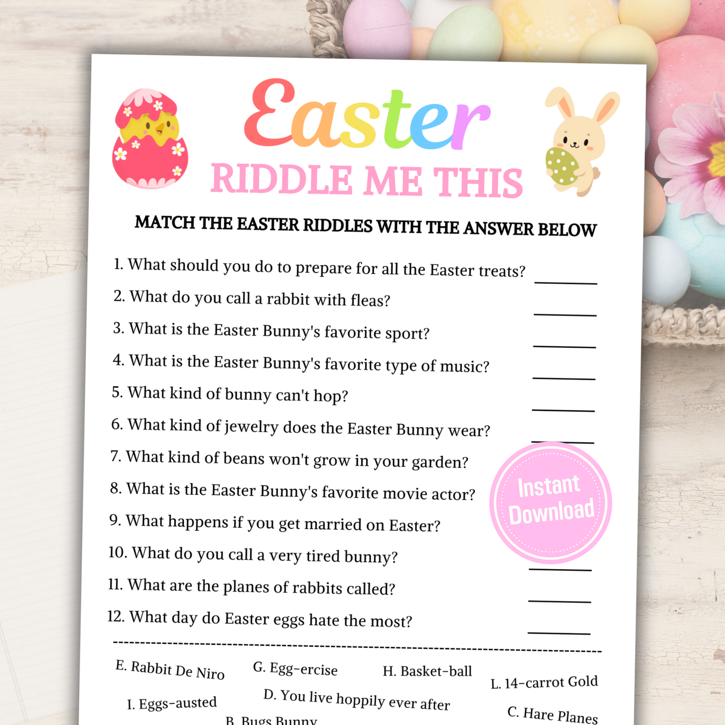 Easter Riddle Me This Game | Printable Easter Party Riddles Game