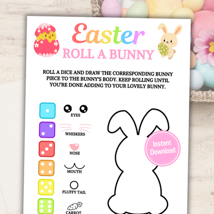 Easter Roll A Bunny Game | Printable Easter Party Cute Bunny Game for Kids
