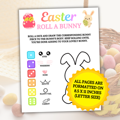 Easter Roll A Bunny Game | Printable Easter Party Cute Bunny Game for Kids