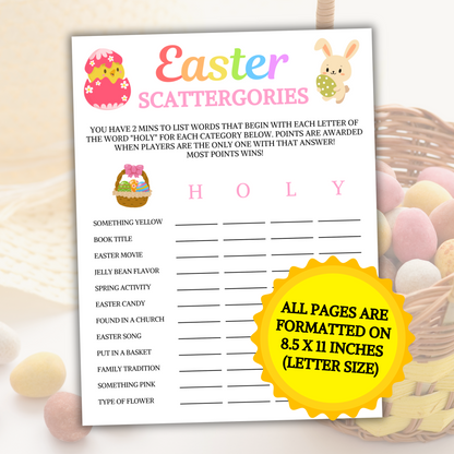 Easter Scattergories Game | Printable Easter Think Fast Game
