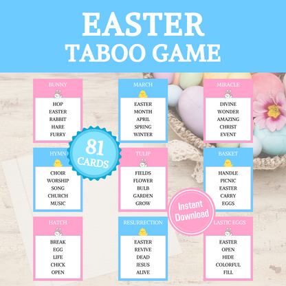 Easter Taboo Game | Printable Easter Party Forbidden Words Game