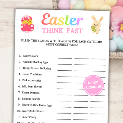 Easter Think Fast Game | Easter Party Trivia Game