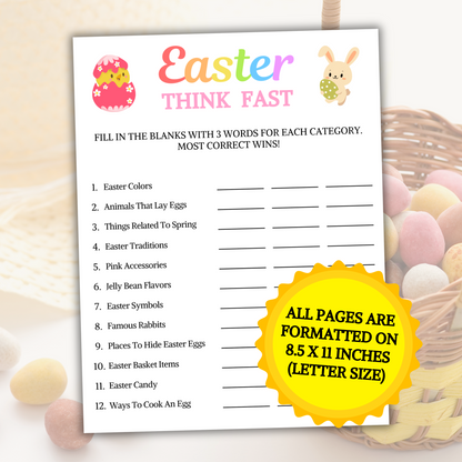 Easter Think Fast Game | Easter Party Trivia Game