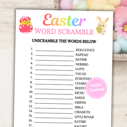 Easter Word Scramble Game | Easter Party Unscramble Word Game