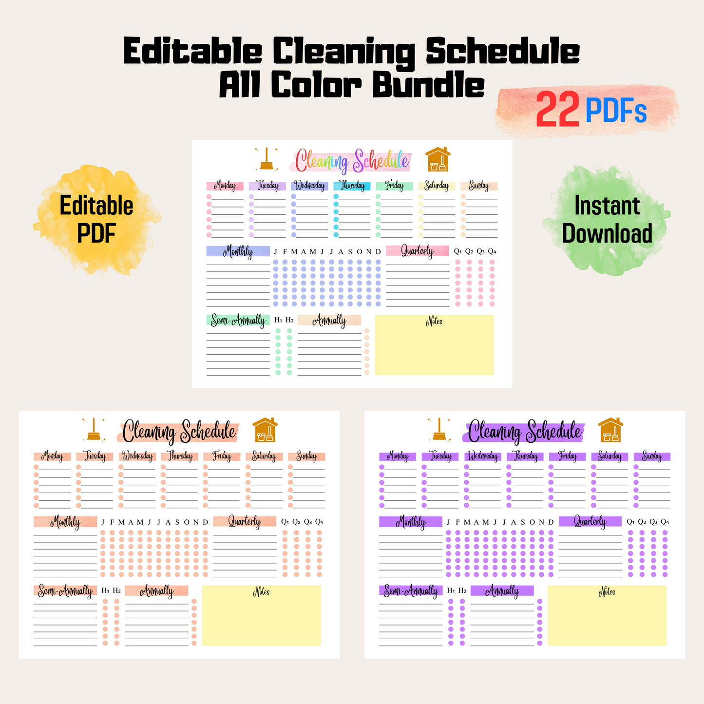 Cleaning Planner For Edit Rainbow Color Printable, Cleaning Checklist For Fillable, Cleaning Schedule For Weekly House Chore List Printable