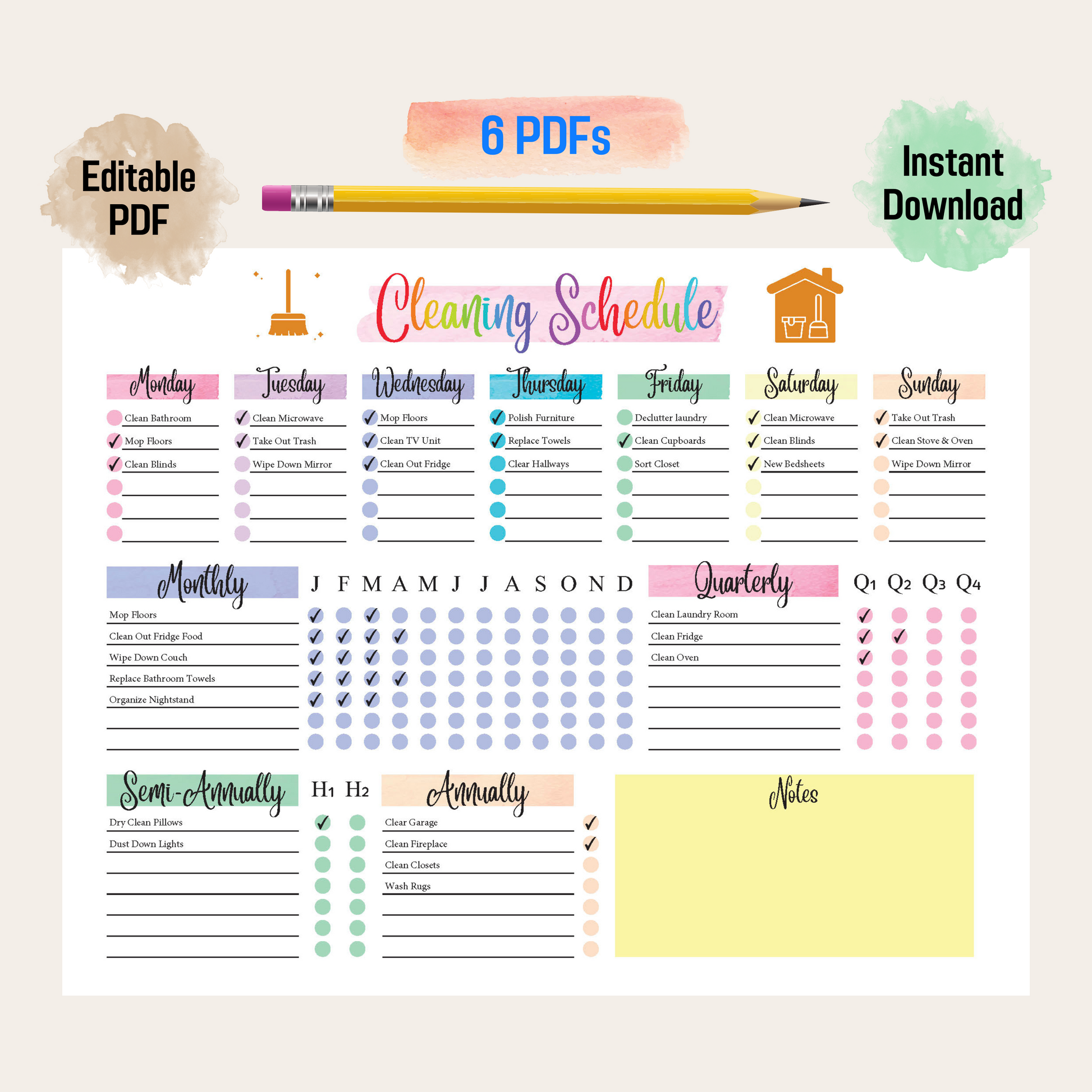 Editable Cleaning Schedule 1: Rainbow Color