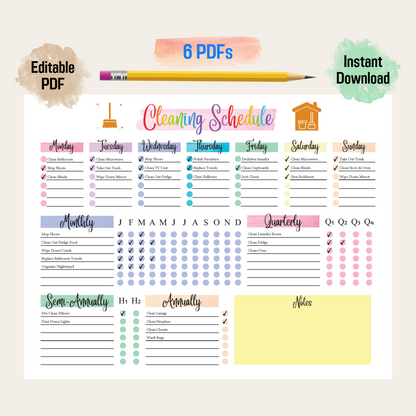 Editable Cleaning Schedule 1: Rainbow Color