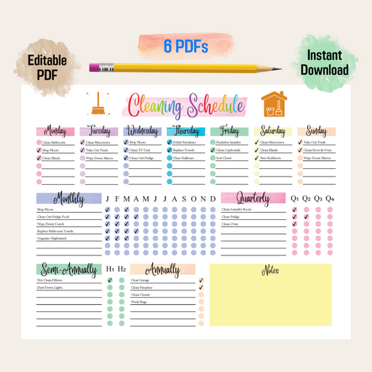 Editable Cleaning Schedule 1: Rainbow Color