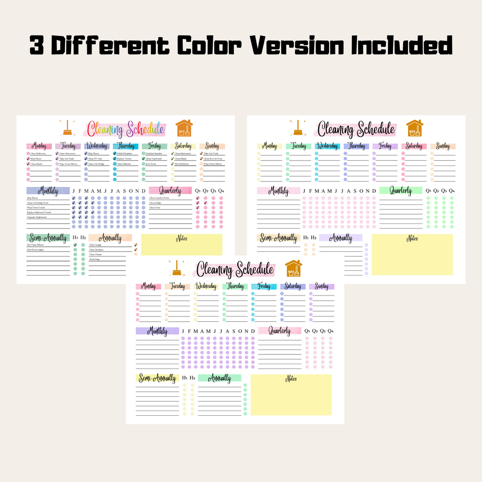 Cleaning Planner For Edit Rainbow Color Printable, Cleaning Checklist ...