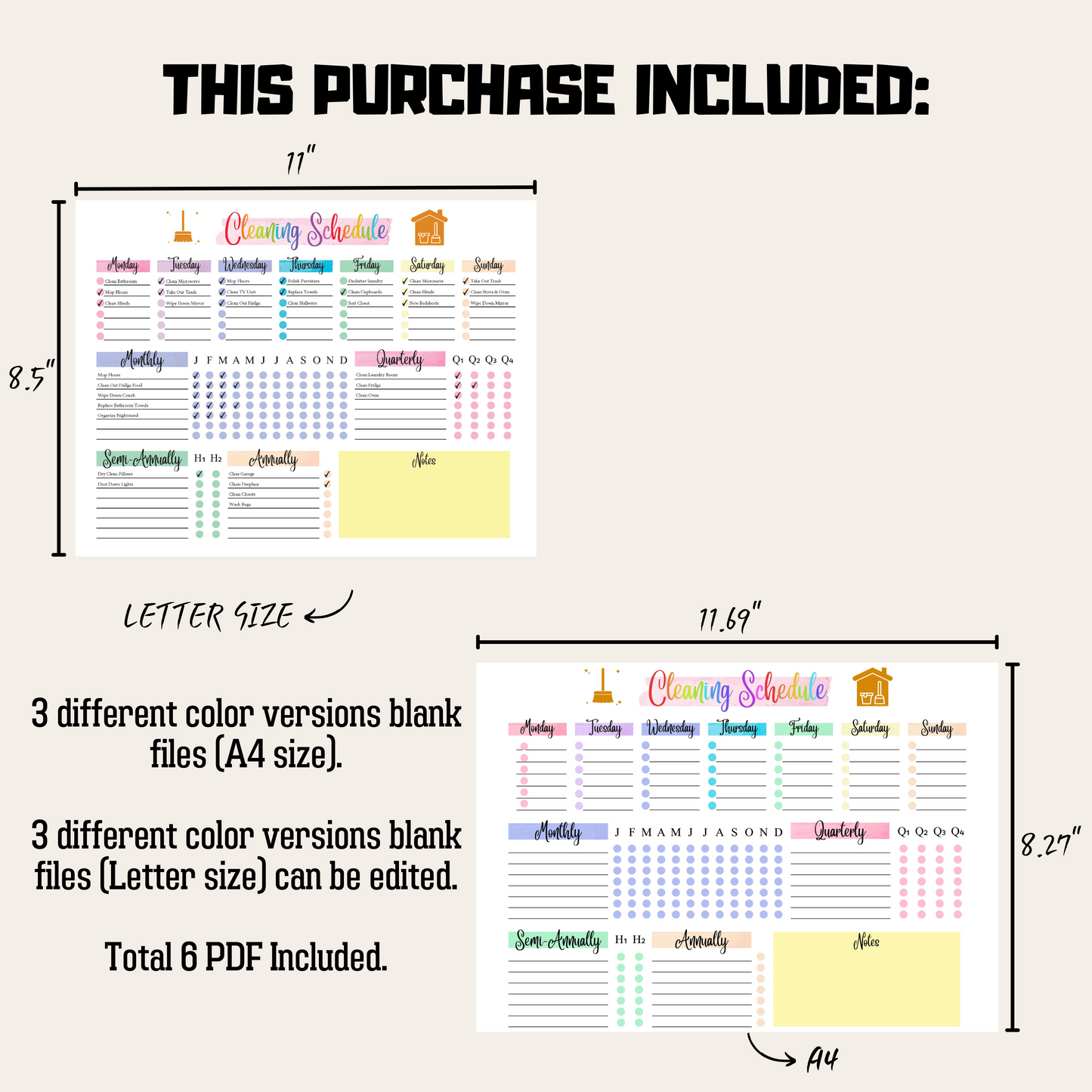 Editable Cleaning Schedule 1: Rainbow Color Product Information Details And Print Out Size Demo